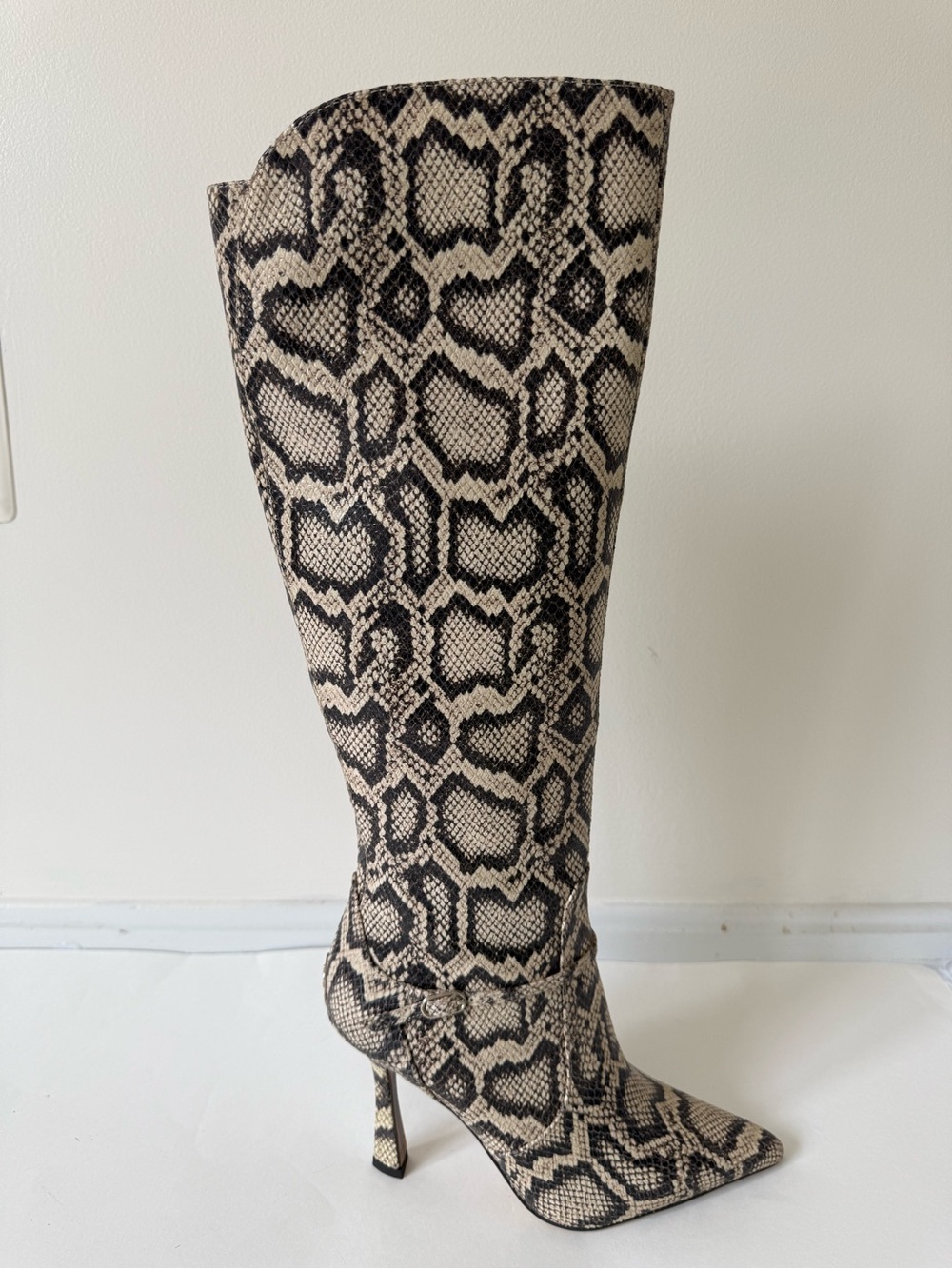 Sam Edelman Beige and Black Snake-Print Over-the-Knee Stiletto Boots